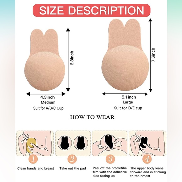 2 Pairs Sticky Bra Adhesive Invisible Bra, Strapless Backless Reusable - Picture 6 of 10